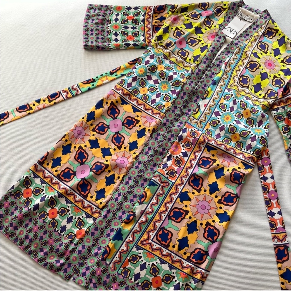 New ZARA satin kimono robe multicolor - Picture 12 of 17